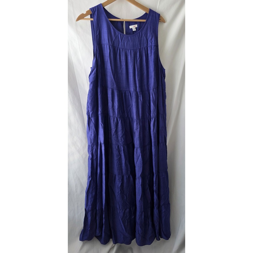 J. Jill Tiered Maxi Dress Womens Large Blue Sleeveless Rayon Blend Lined Boho